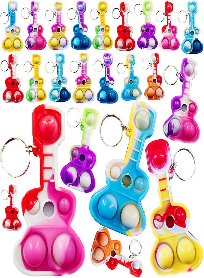 HOZKEAP 100 Packs Bulk Guitars Mini pop Fidget Keychain Gifts for Boys and Girls Kids，Birthday Party Favors Supplies and Classroom Students Prize - Image 1